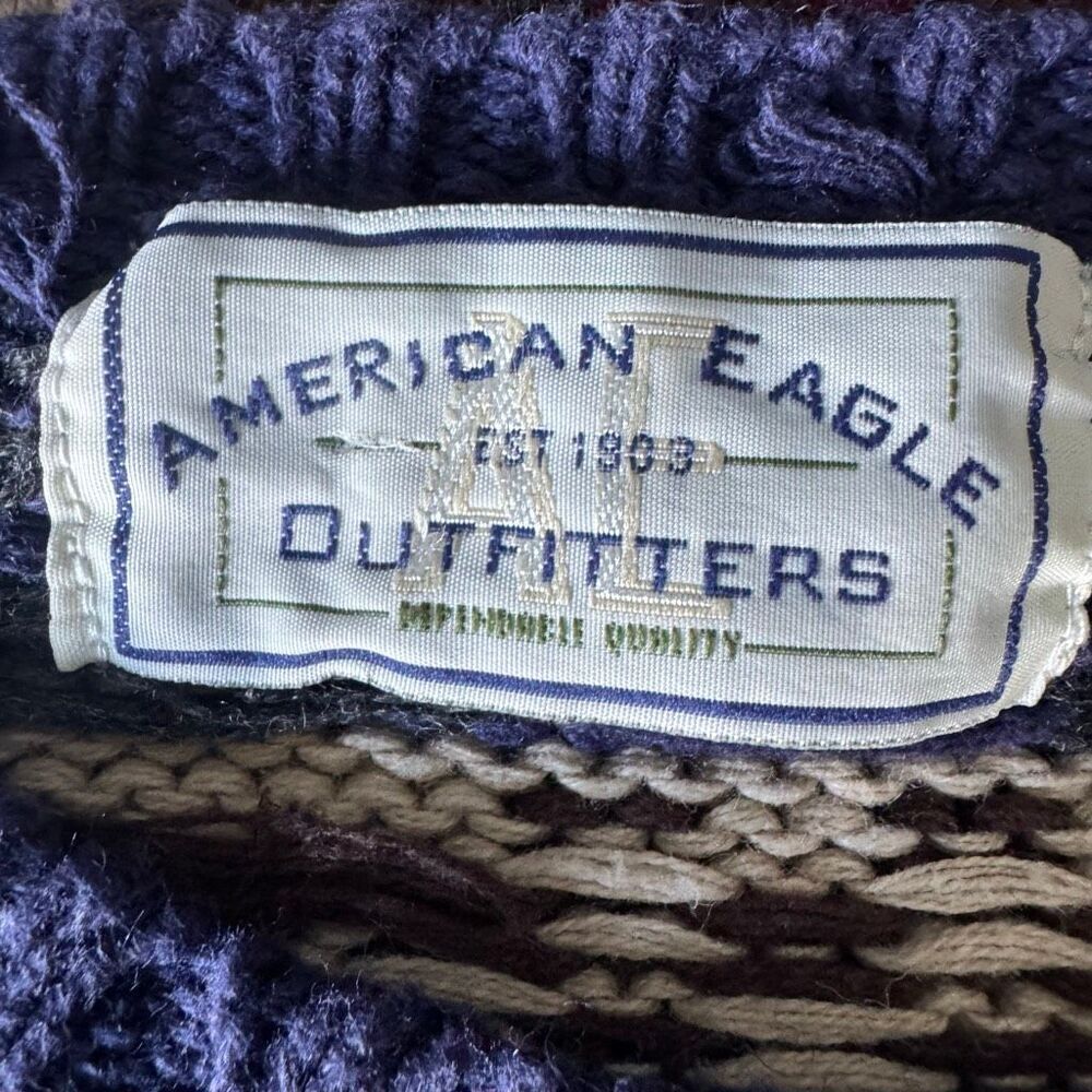 Vintage American Eagle Fair-Isle  Ramie Cotton Chunky Oversized Knit Sweater - Picture 5 of 6